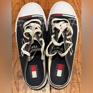 Tommy Hilfiger Blue White Red Canvas slip on Sneakers Mules women’s size 7.5